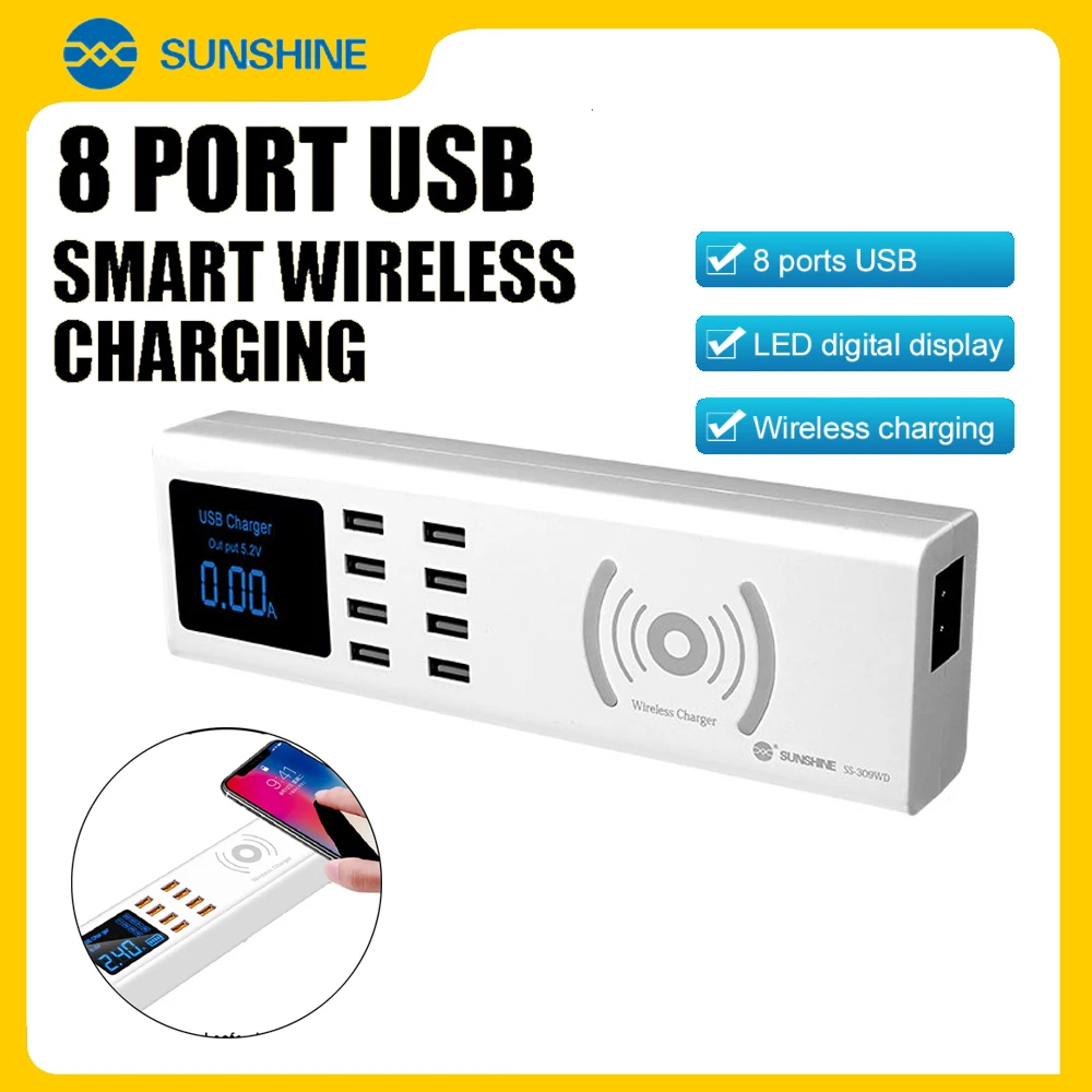 

SUNSHINE SS-309WD USB Charger 8 Port Multi Quick Charge Mobile Phone Chargers Adapter Fast Charging Station For iphone tablet