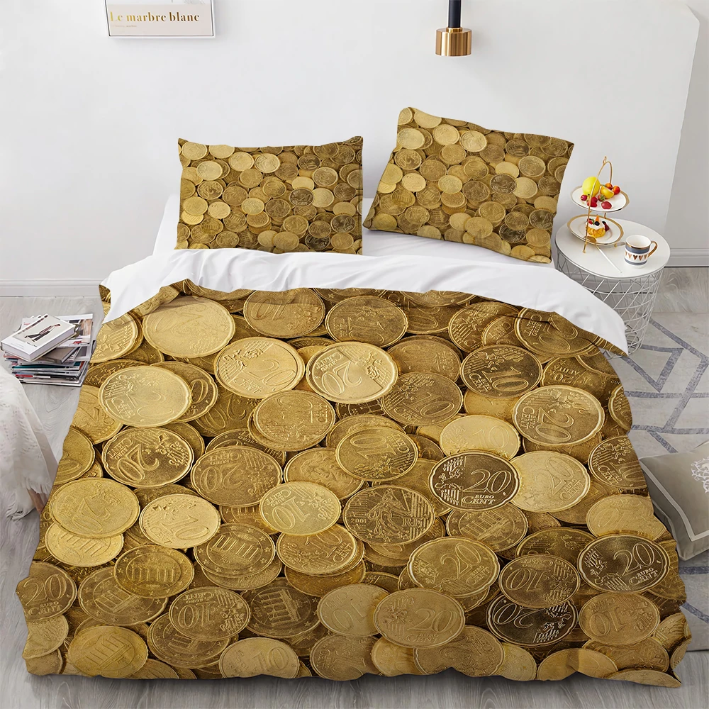 Funny 3d Gold Money Bedding Set For Bedroom Soft Bedspreads