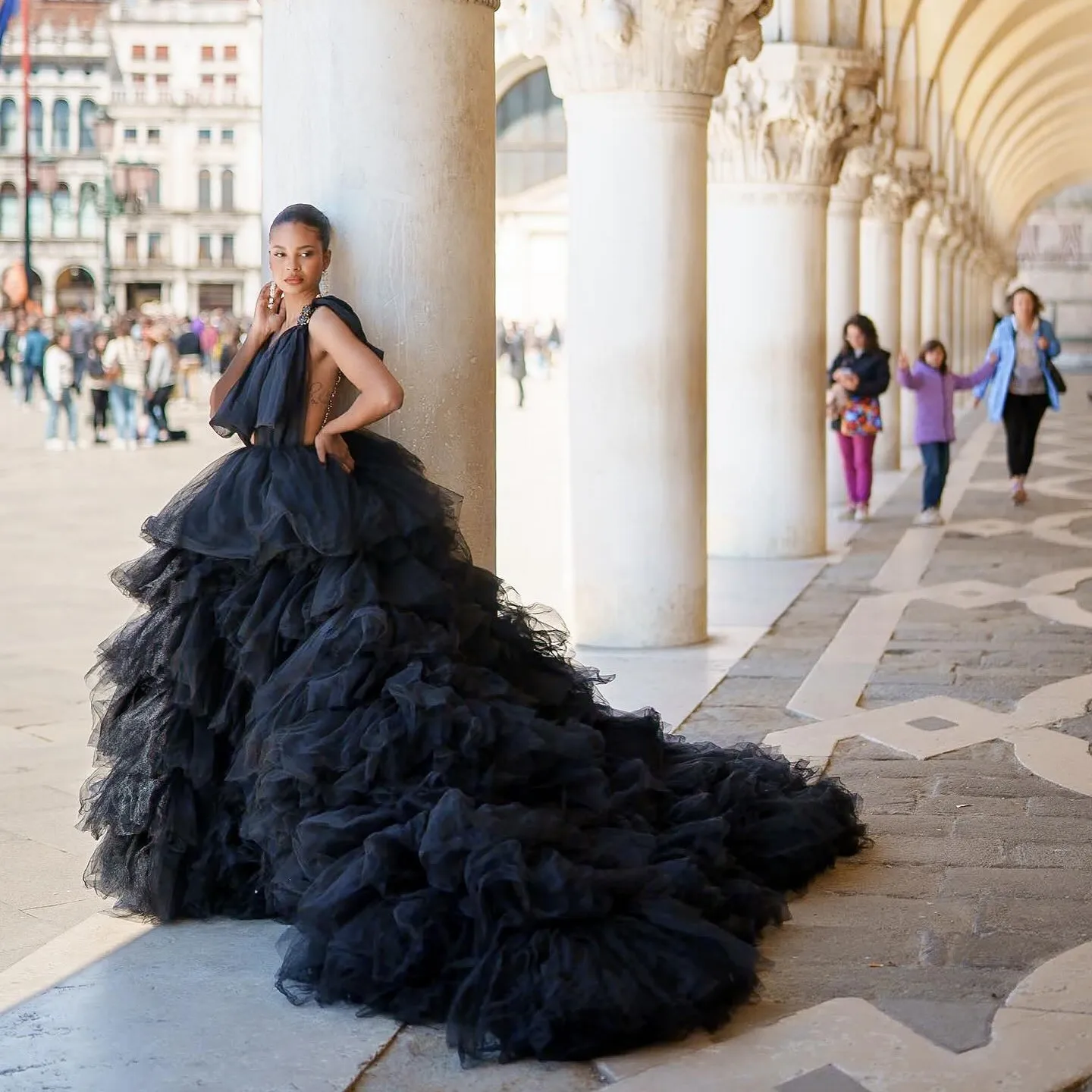 Amazing Black Fluffy Tiered Tulle Skirts With Train Big