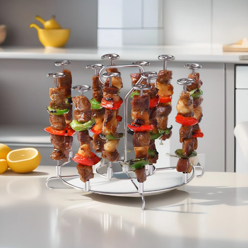 Air Fryer Skewer Stand Stainless Steel Vertical BBQ Skewer Holder Home Kitchen Grilling Tool Air Fryer Accessories 6Qt/8Qt