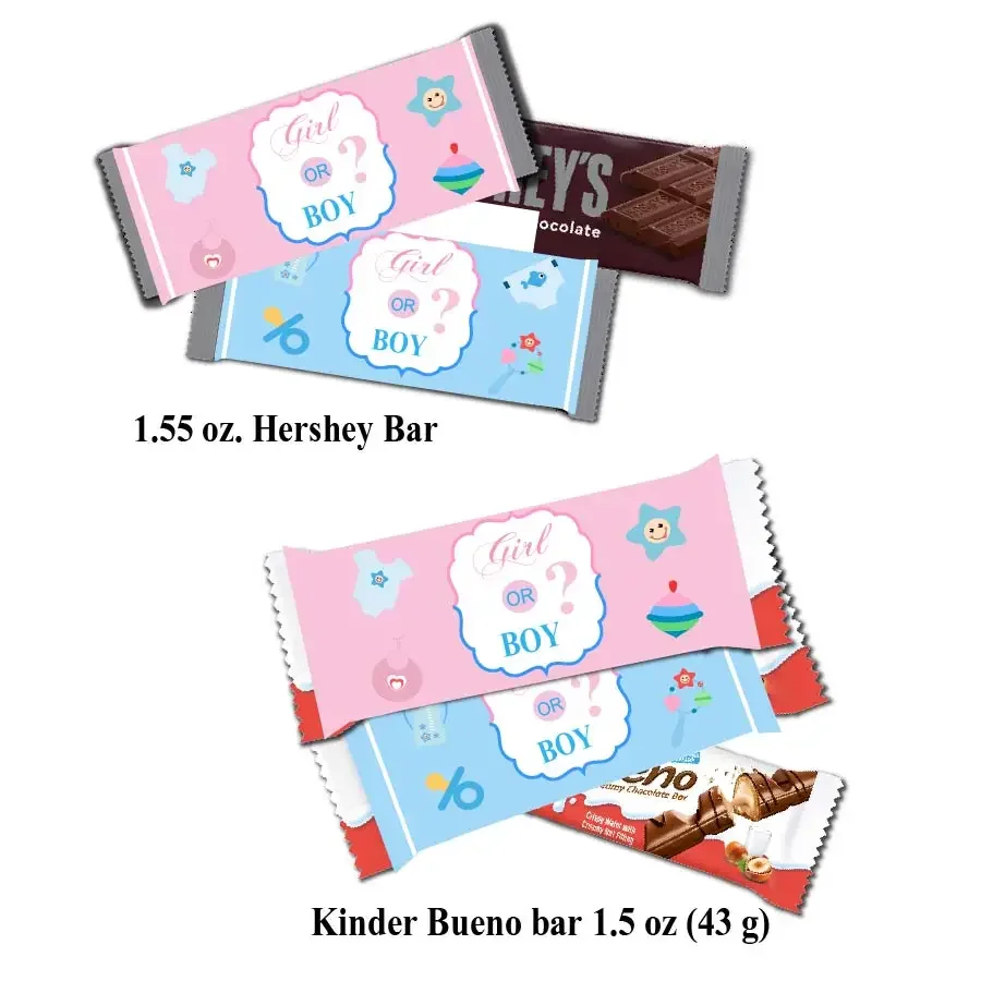 Gender Reveal Kinder Bueno Hershey M & M'S Chocolate Bar Wrapper Sticker Bottiglia D'Acqua Sapone Bubble Capri Sun Label Baby Party Decor