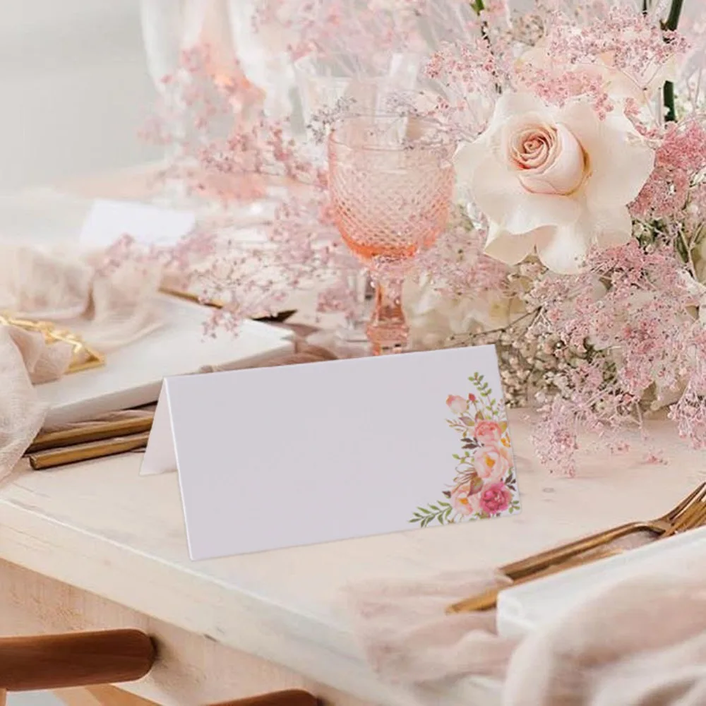 Name Place Cards Printed Flowers 20/50/100pcs Wedding Seating Number Table Card Decor Christmas Birthday Party Greeting Card