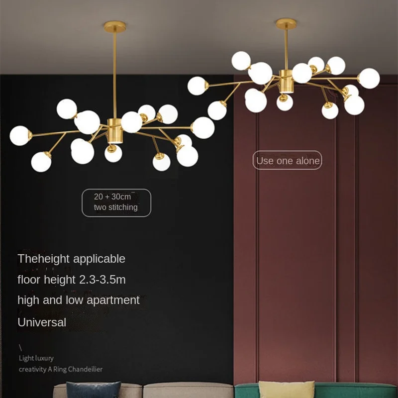 Nordic Tree Branch Led Ceiling Chandelier Glass Ball Lampshade Black Gold Bedroom Living Room Pendant Lights Lusters Fixture