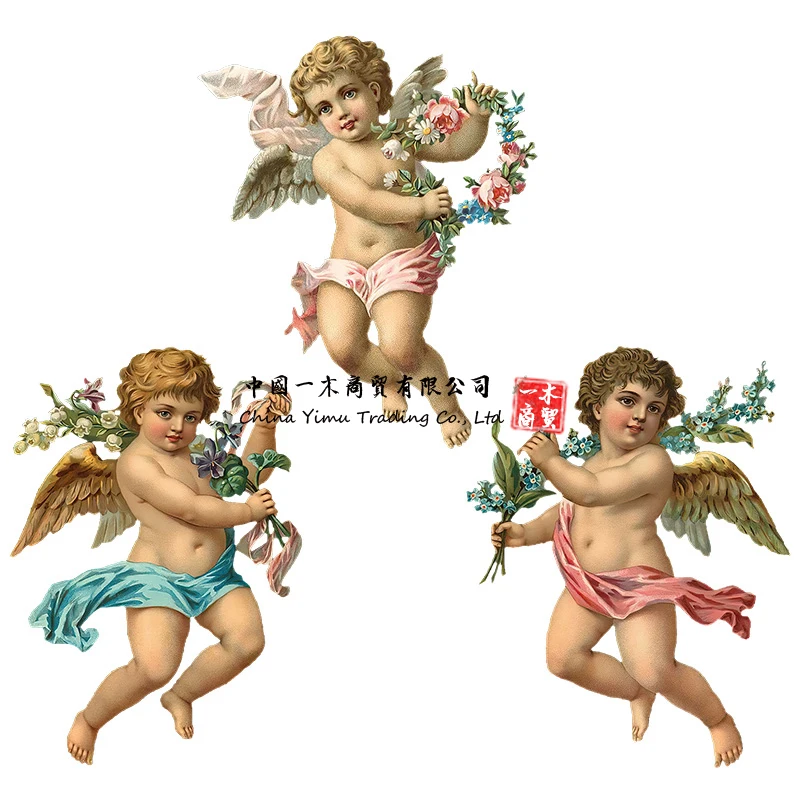 Классическая картина маслом в виде ангела в европейском стиле, качественная наклейка, античная эра, старая художественная наклейка для украшения дома