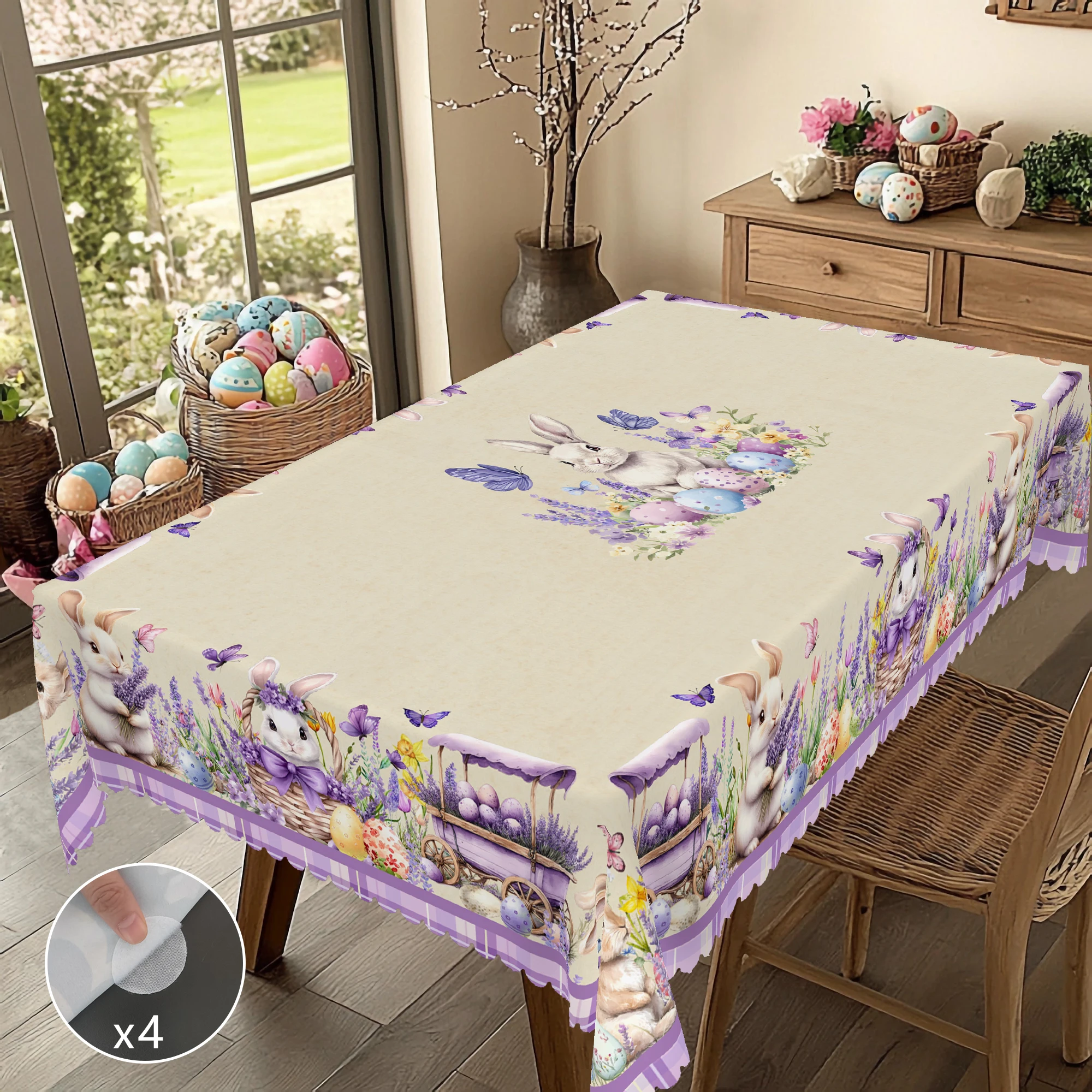 1 Piece Easter Round Decorative Tablecloth Table, 5 Sizes Available, Easter Bunny Egg Lavender Plaid Printed Tablecloth, Edge Embossing Process, Spring Garden Tablecloth Decoration, Tablecloth for Daily Home Kitchen, Terrace Use, Easter Decoration 3