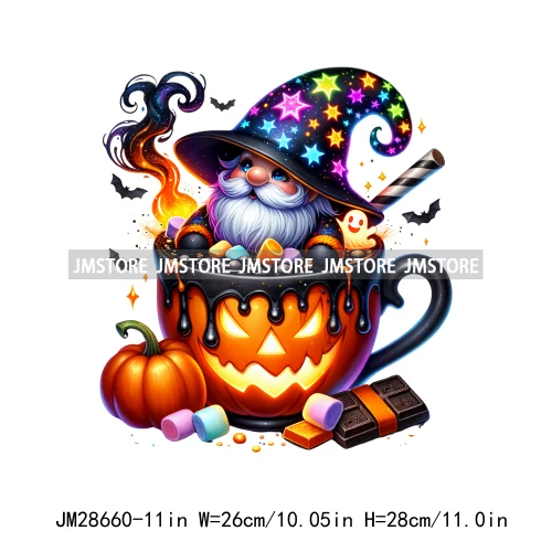 Halloween Iron On Patches - 4 Pack Funny Gnome, Poison, Wine, Cat & Pumpkin Heat Transfer Decals For Shirts