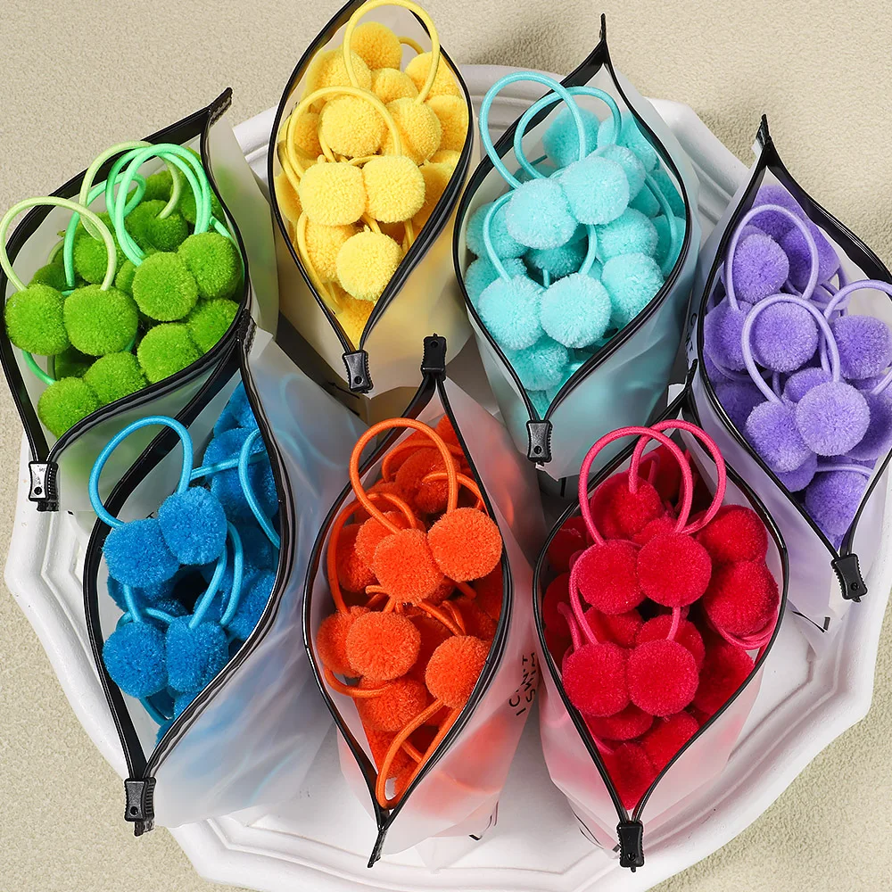 5/10/20Pcs Solid Color Plush Ball Hair Ropes For Kids Girls Hair Ties Elastic Hair Bands Double Balls Hair Accessories Gift Set 4pcs 3801 2rs max bearing 12 21 7 mm double row full balls bicycle suspension pivot repair parts 3802 2rs ball bearings