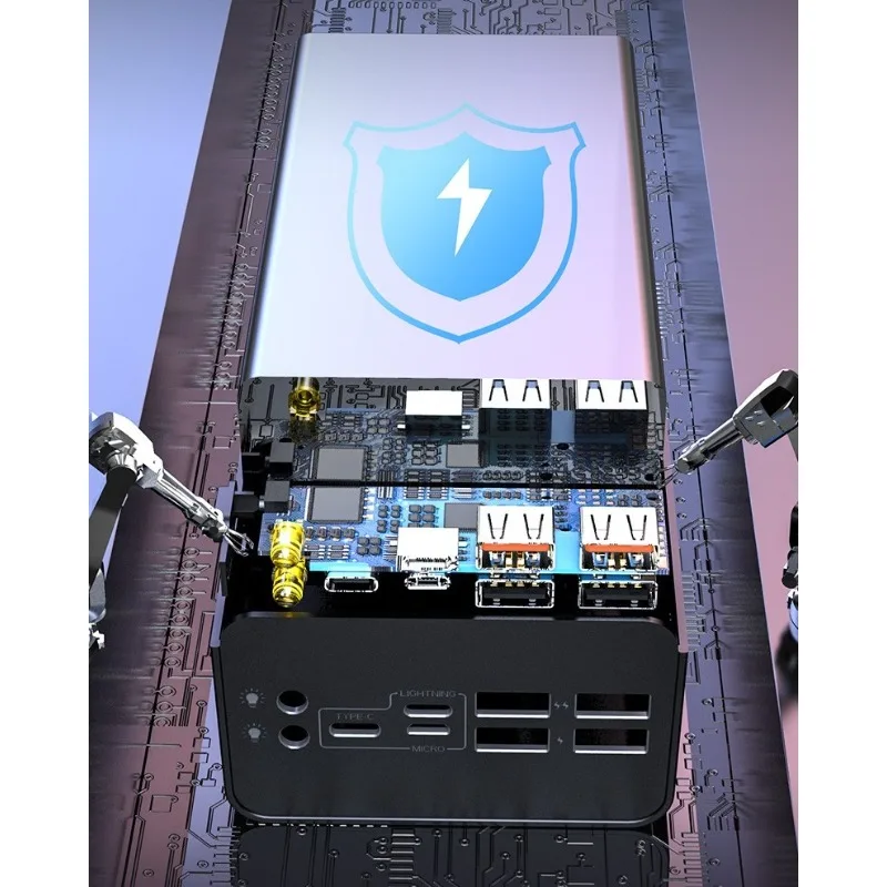 100000mAh 고속 충전 파워 뱅크 (내장 케이블 포함) 대용량 디지털 디스플레이 휴대용 충전기