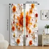 2Pcs Glam Style Curtain Panels Orange Red Floral Print With Hexagon Background Machine Washable Polyester Decorative Drapes_ai2 5