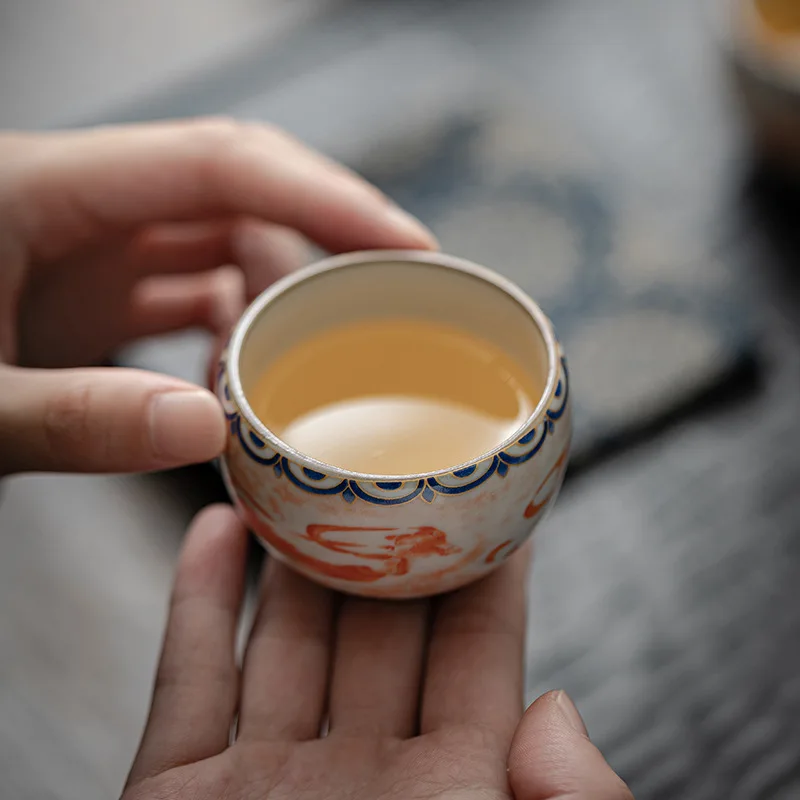 Feitian Small Round Cup Household Imitation Song Ru Kiln Master Cup Ceramic Tea Cup Kung Fu Tea Set Single Cup Drinking Tea Cup