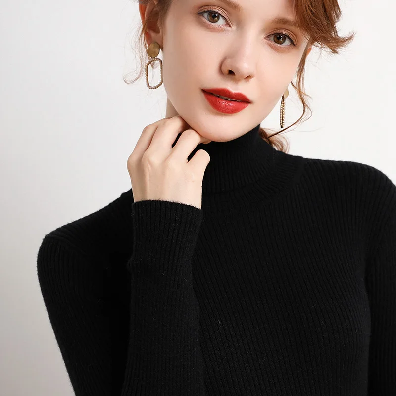 New 2025 Women's Turtleneck Solid Color Sweater Fashion Autumn and Winter Knitwear Long Sleeve Thin Casual Bottom Shirt