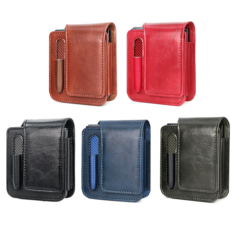 PU Leather Flip Mobile Phone Waist Bag with Pen Holder, Magnetic Closure, Blue