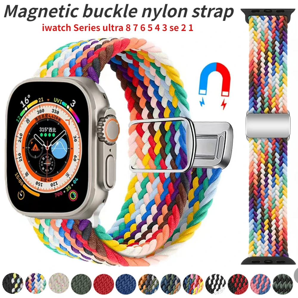 

Magnetic buckle Loop for Apple Watch 45mm 41mm 44mm 40mm 42mm 38mm 49mm Band Nylon Braided Bracelet iWatch Ultra 9 8 7 6 5 3 SE