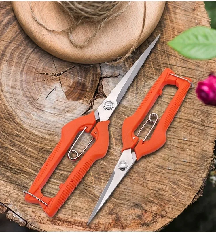 직선형 과일 가위 손잡이 트리밍 가위 스테인리스 스틸 가지치기 도구 정원 꽃과 과일 나무 가지 절단