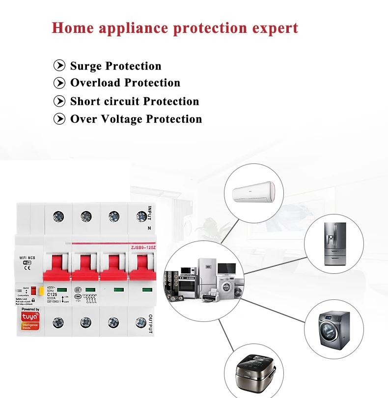 Tuya Smart Life 63A 4P WiFi Smart Circuit Breaker Power Monitoring Switch Remote