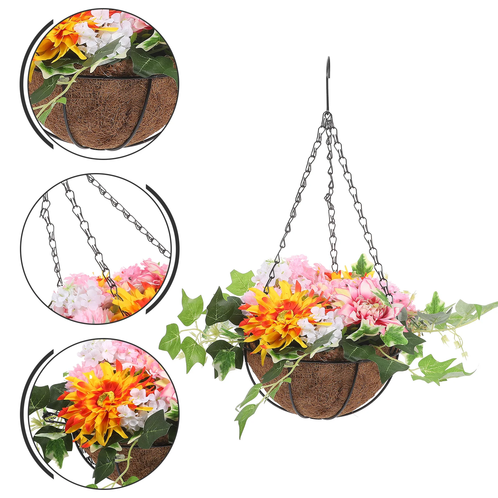 

Artificial Hanging Baskets with Flowers Fake Flowers in Hanging Basket for Outdoors Garden Patio