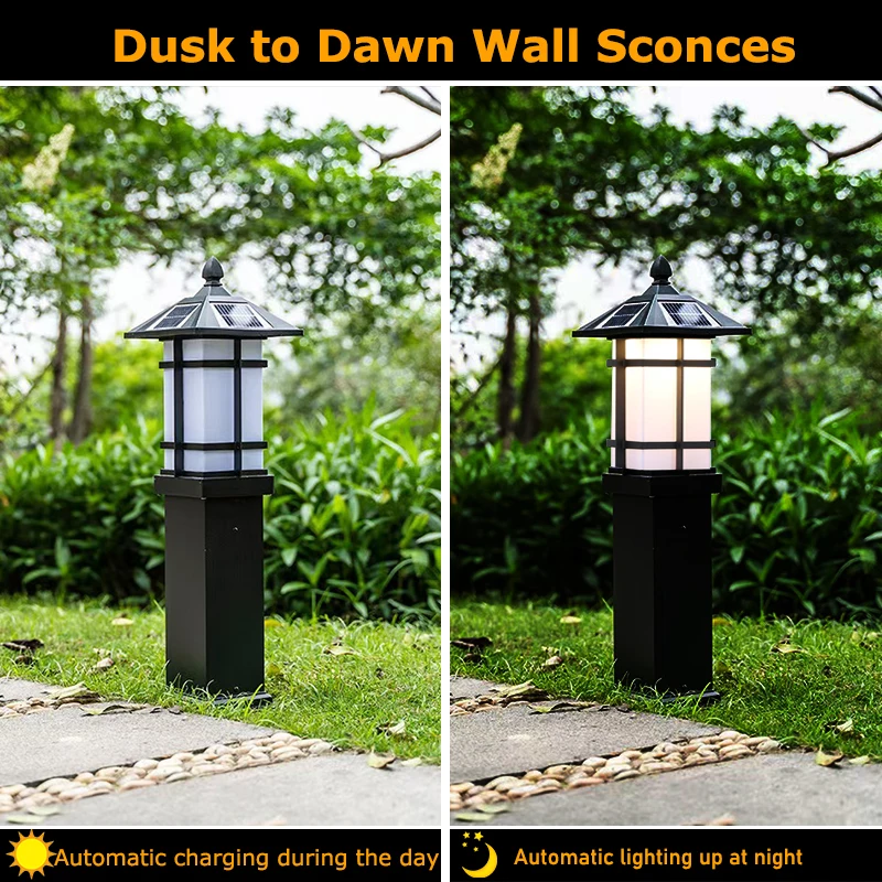 Solar Powered Pathway Lamp Industrial Retro Aluminum Waterproof Landscape Lighting for Yard Lawn Patio Driveway Sidewalk Walkway 2