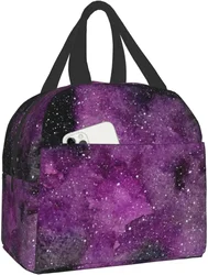 Insulated Lunch Bag Reusable Cooler Thermal Purple Galaxy Tote Bag With Front Pocket For Women Men Travel Work Hiking Picnic