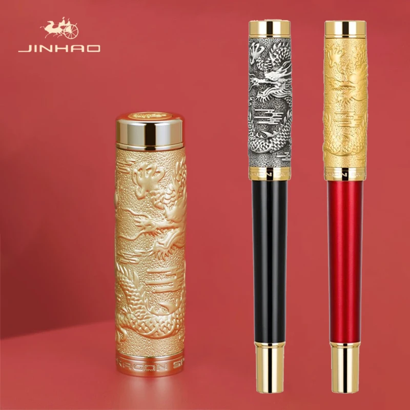 Jinhao 2024 Dragon Spirit Stilografica Penna Luxury F Heartbeat Nib Penna In Metallo Cancelleria Studente Business Office School Supplies