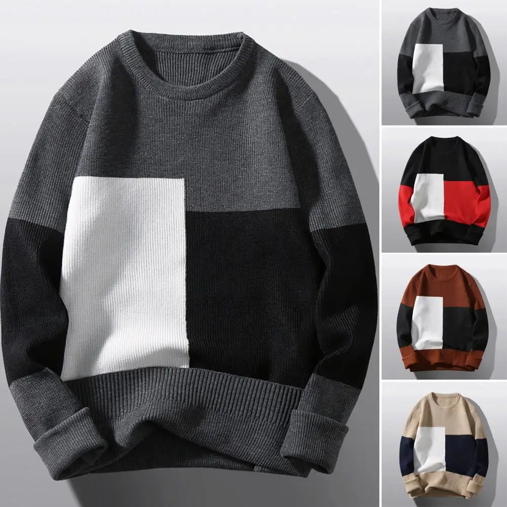 

Color-block Sweater Relaxed Loose Fit Sweater Cozy Men's Colorblock Knitted Sweater Thick Warm Stylish Fall/winter Pullover