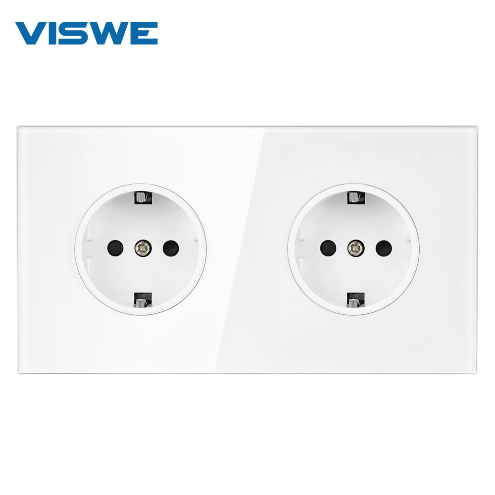 Viswe-tomada Elétrica em Branco Tomada de Cristal Vidro Temperado Tomada de Parede ue Espelho Completo 16a 250 v