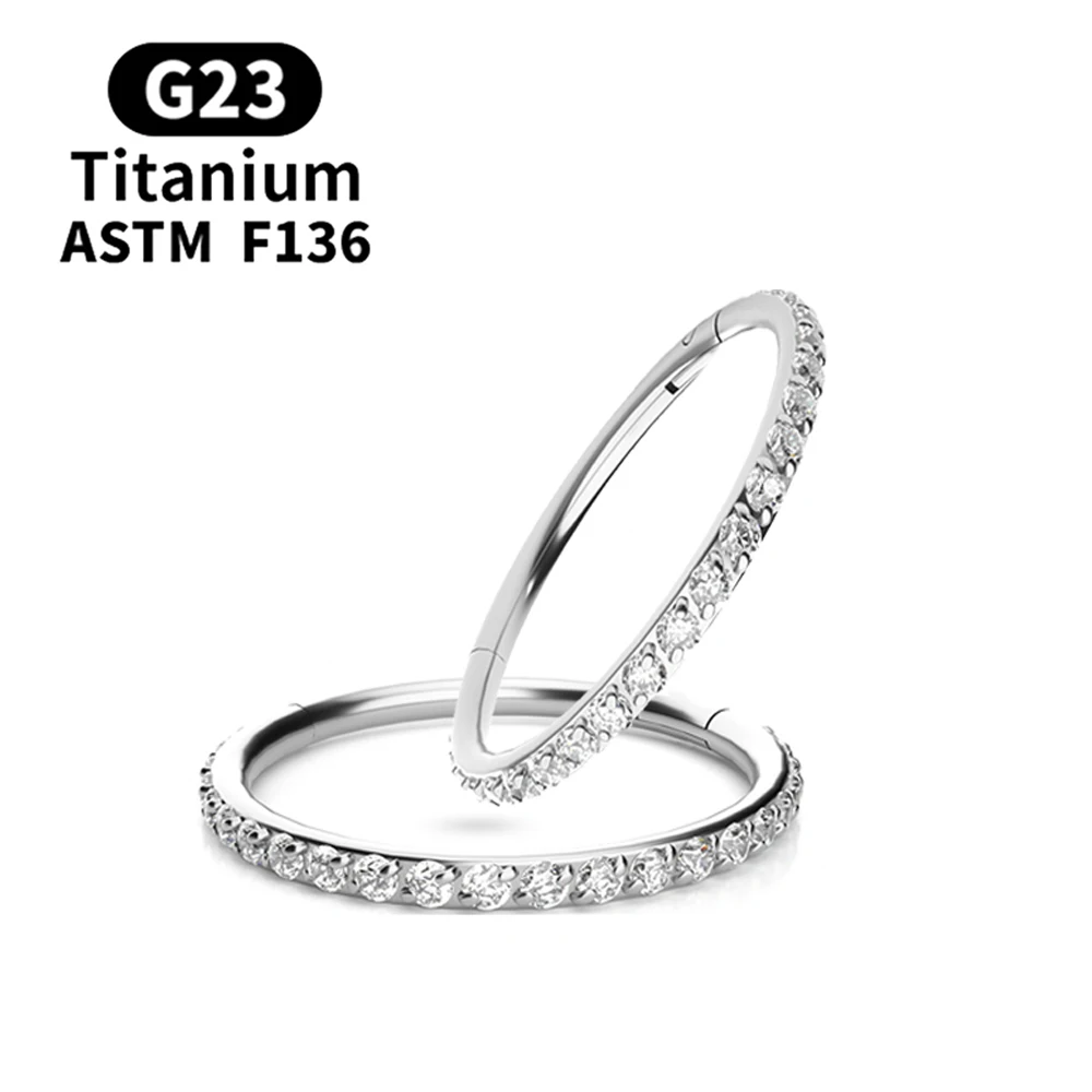 Piercing Jewelry 18G/16G Women's Round Earrings G23 F136 Titanium Nose Ring Hinge Clicker Open Diaphragm Nose Ring Fashion Lady Piercing Jewelry