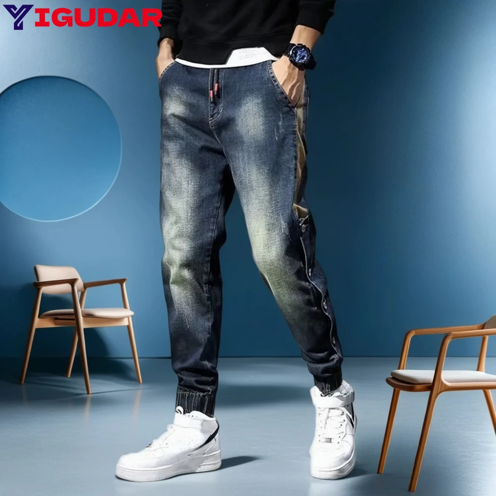 Mens Jeans 2024 Spring Denim Pants Joggers Stretch Baggy trousers Patchwork Elastic Wiast Men Jeans Homme y2k streetwear