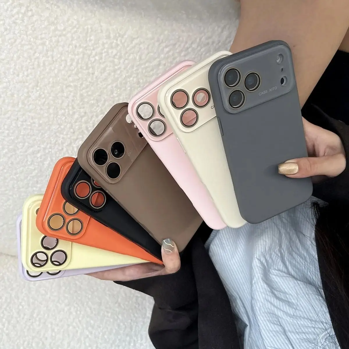 Large Window Liquid Silicone Orange Shockproof Phone Case with Fashion Lens Protection