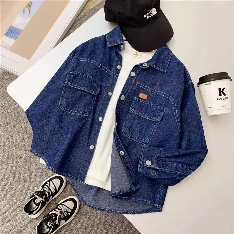 New Spring autumn Baby Girls boys Cotton Denim soild T shirts coat Cute Children kids Clothes