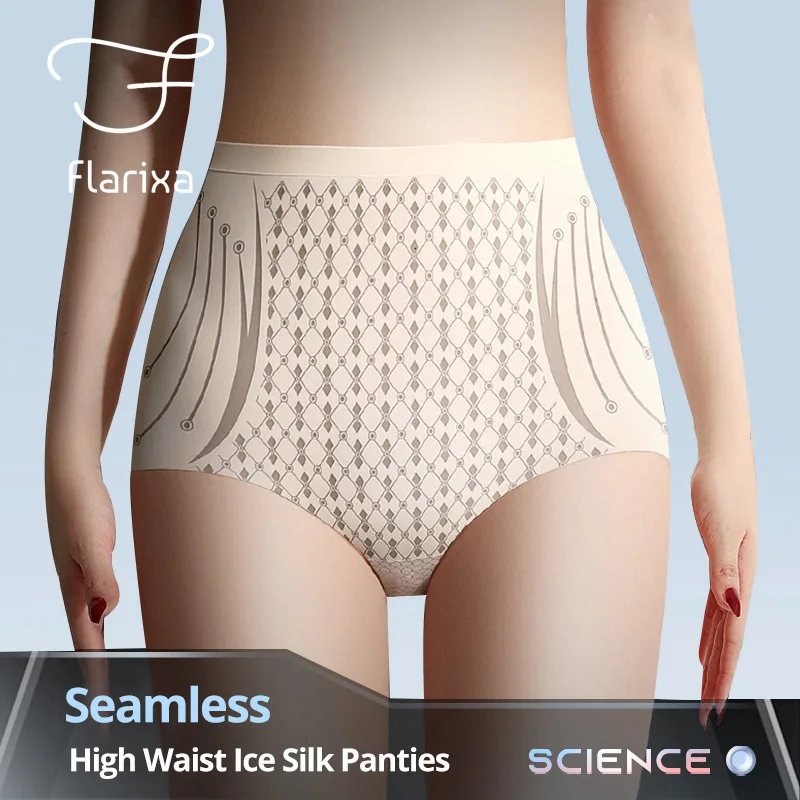 

Flarixa Seamless Ice Silk Panties Women High Waist Shaping Panties Liquid Spandex Tummy Control Panty Hip Lift Briefs Underpants