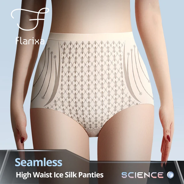 Flarixa Seamless Ice Silk Panties Women High Waist Shaping Panties