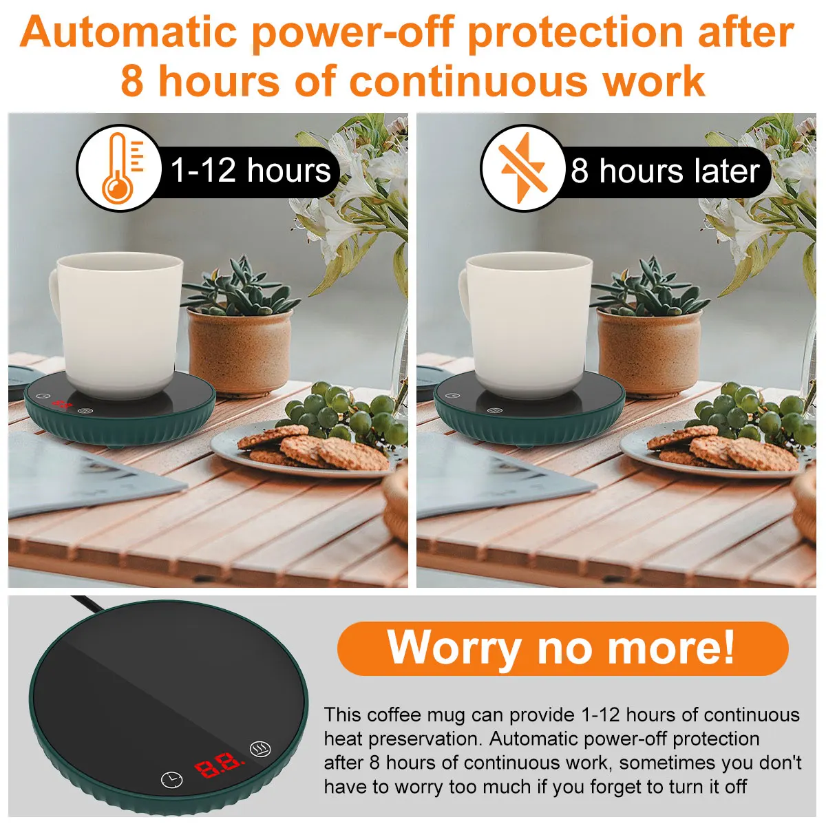 Auto Shut Off Coffee Mug Warmer 2-Temp Settings Smart Electric Beverage Warmer for Ceramic Cup Coffee, Tea Warmer for Desk