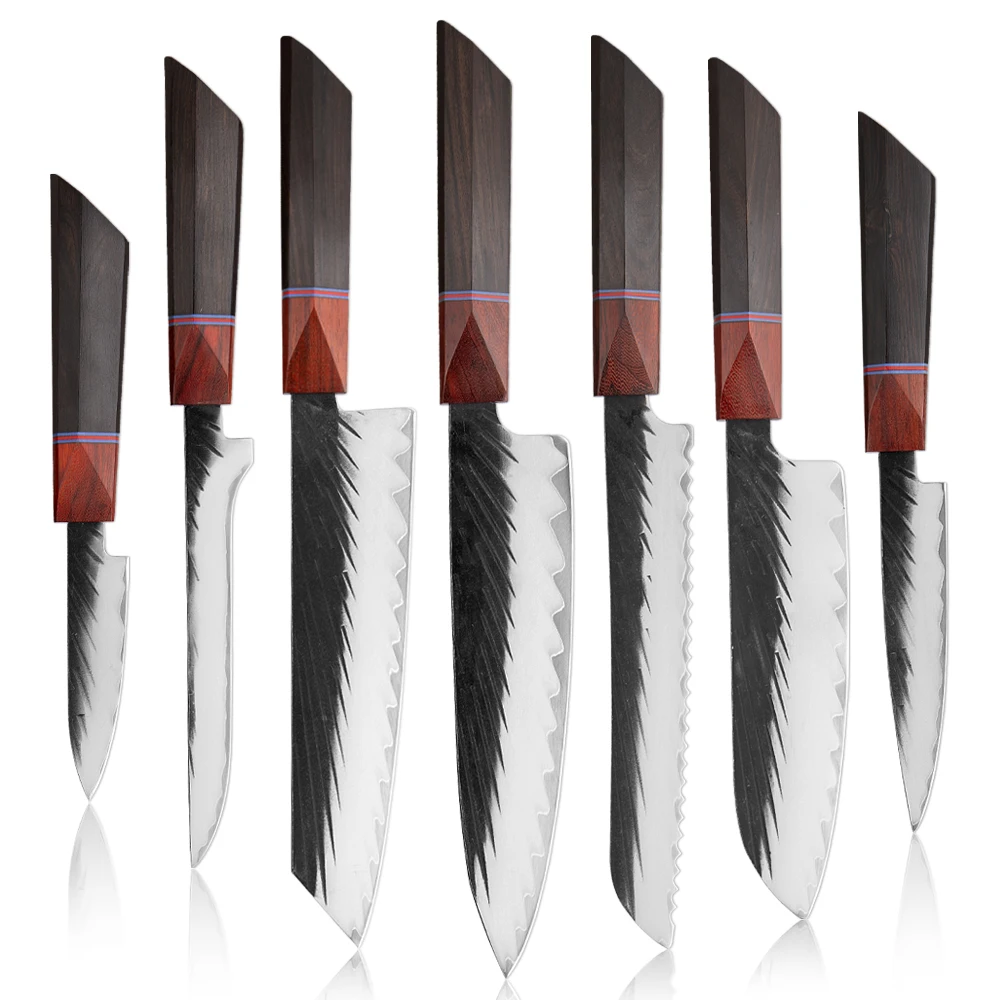 JapaneseChefKnifeSet3LayerCladSteeloctagonHandlefor7Piece