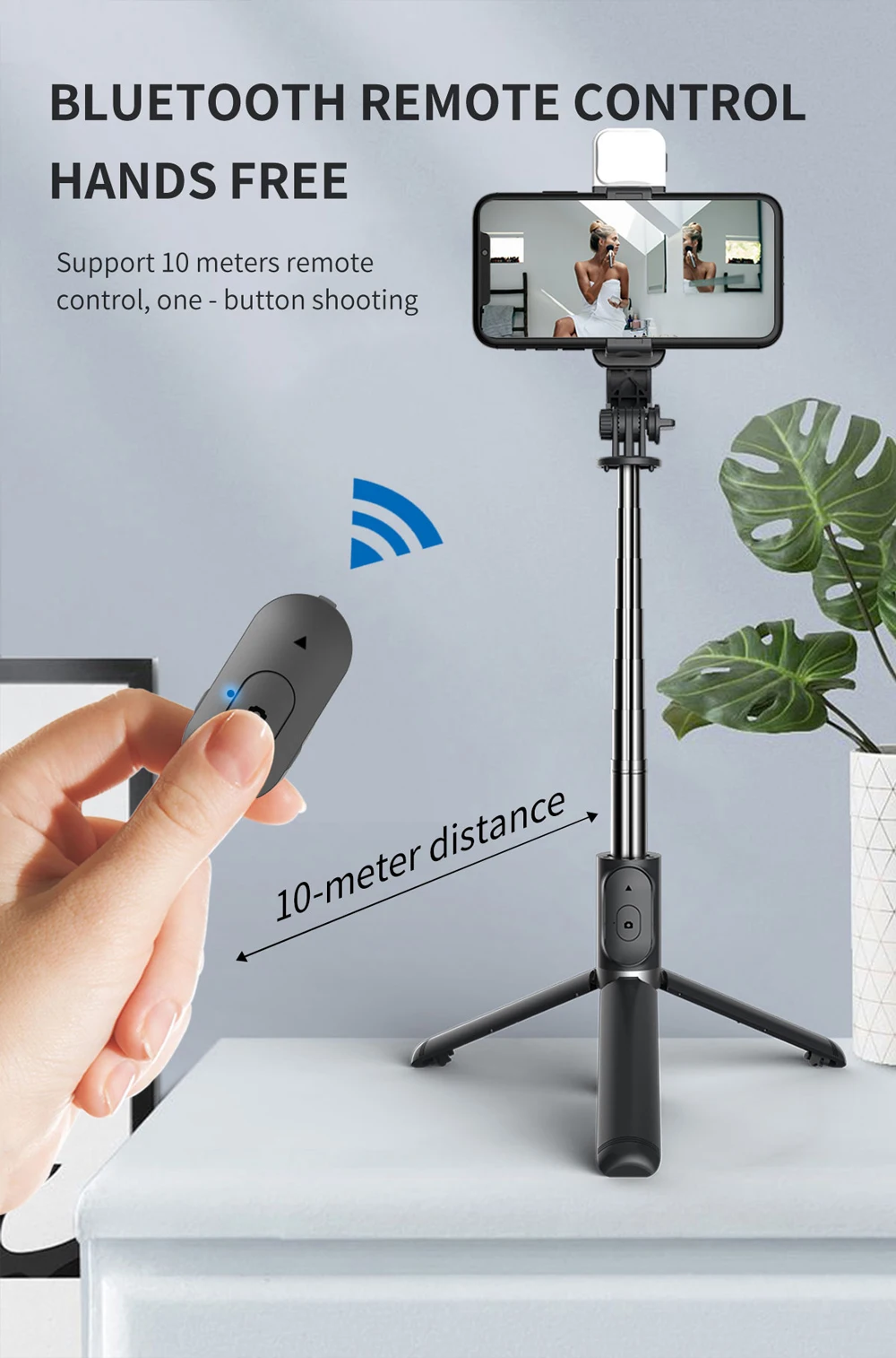 Wireless Bluetooth Selfie Stick Tripod for iPhone Android Smartphone with Remote LED Light