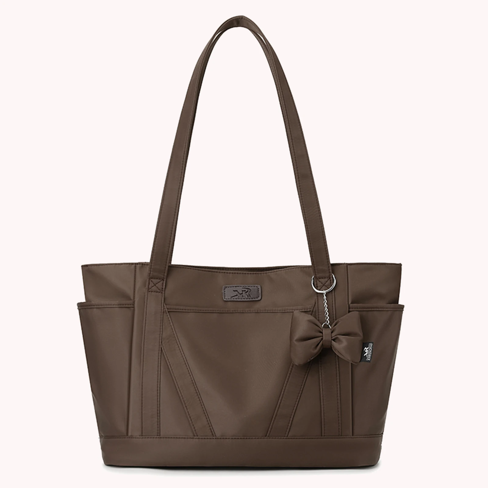 Nylon Bow Shoulder Bag Large Laptop Bag Solid Color Shopping Handbag for Business Office Work Travel