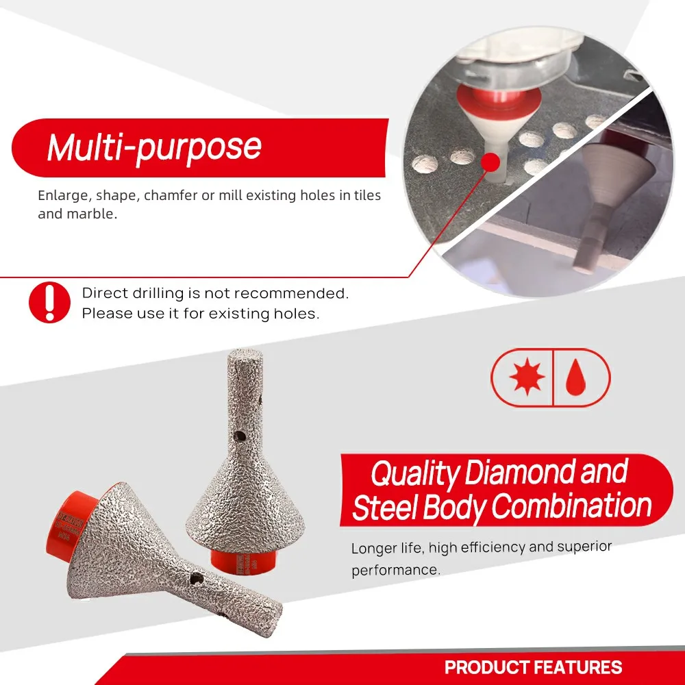 DT-Diatool 6-25/10-35/20-50mm 1pc Diamond Milling Chamfering Bit Shape Enlarge Existing Holes for Porcelain Tile Marble Granite