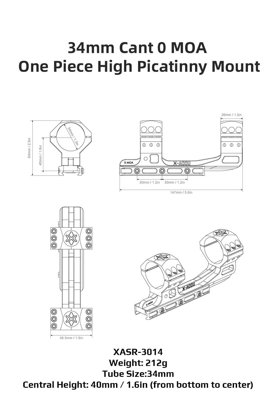 Vector Optics 34 mm Jagdfernrohr, einteilig, hohe Picatinny-Halterung, 20 mA, für taktisches Zubehör, Jagdoptik – Detail 2
