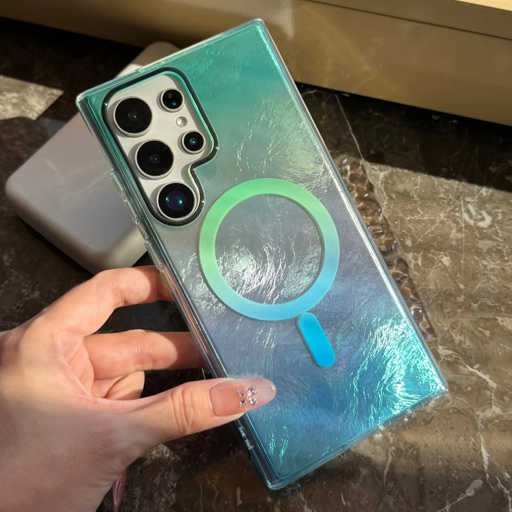 Gradient Colorful Glossy Glacier Texture Wireless Charging Cover