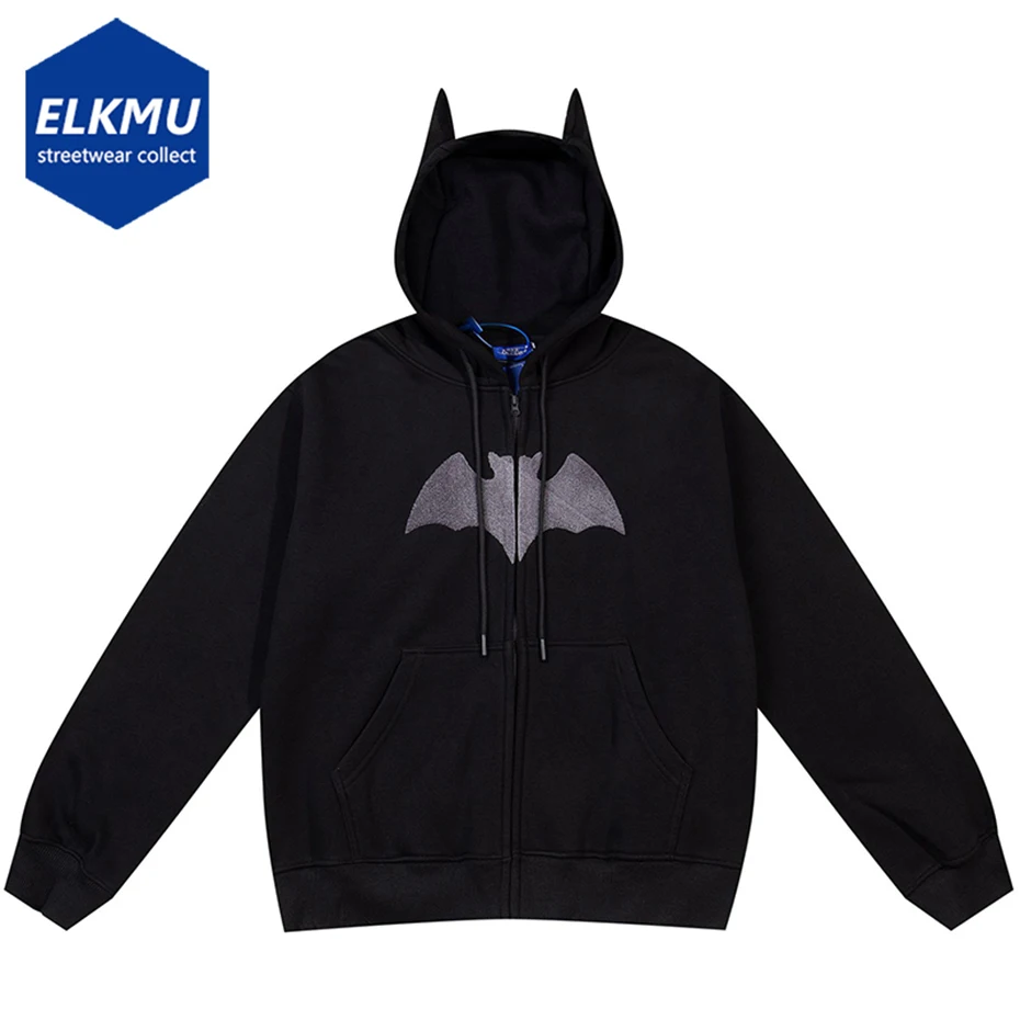 MenHipHopHoodiesDevilHornsBatEmbroideryHarajukuStreetwear