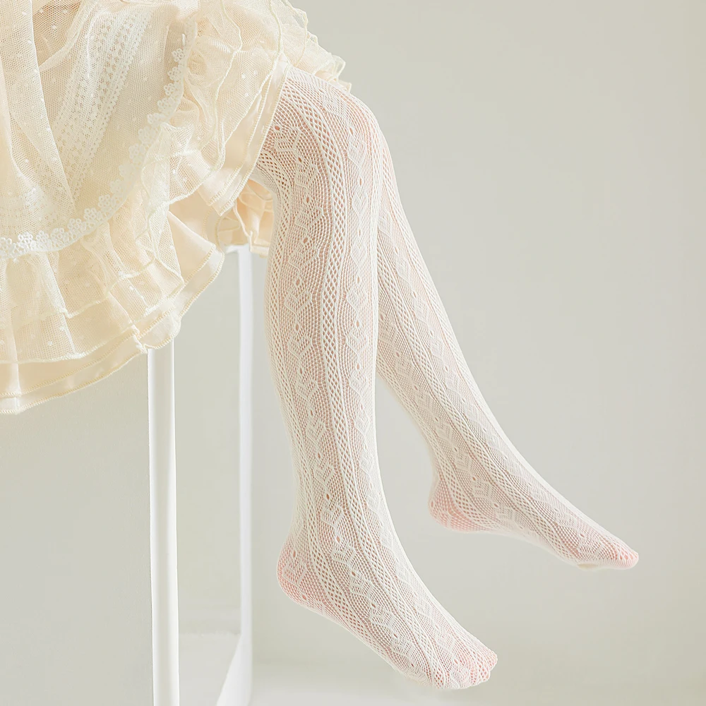 Girls Pantyhose kids pantyhose toddler tights kids leggings 1 Pairs for Summer Cute Kawaii Heart Breathable Hollow Out Baby Tights Beige Lolita Style Student Leggings