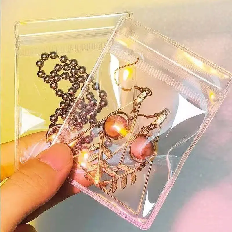 Jewelry Packaging Bags 50/100pcs Thicken PVC Jewelry Package Bags Transparent Anti-Oxidation Organizer Display Packaging Storage Self Sealing Pouches
