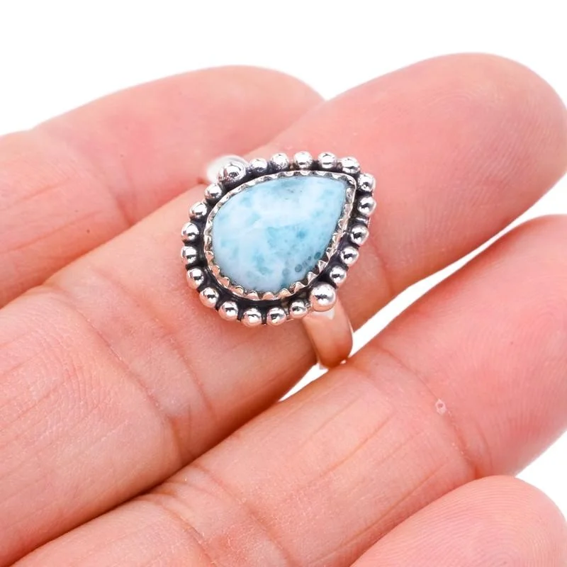 

StarGems®Натуральное серебряное кольцо Larimar ручной работы 925 Пробы 7 F0830