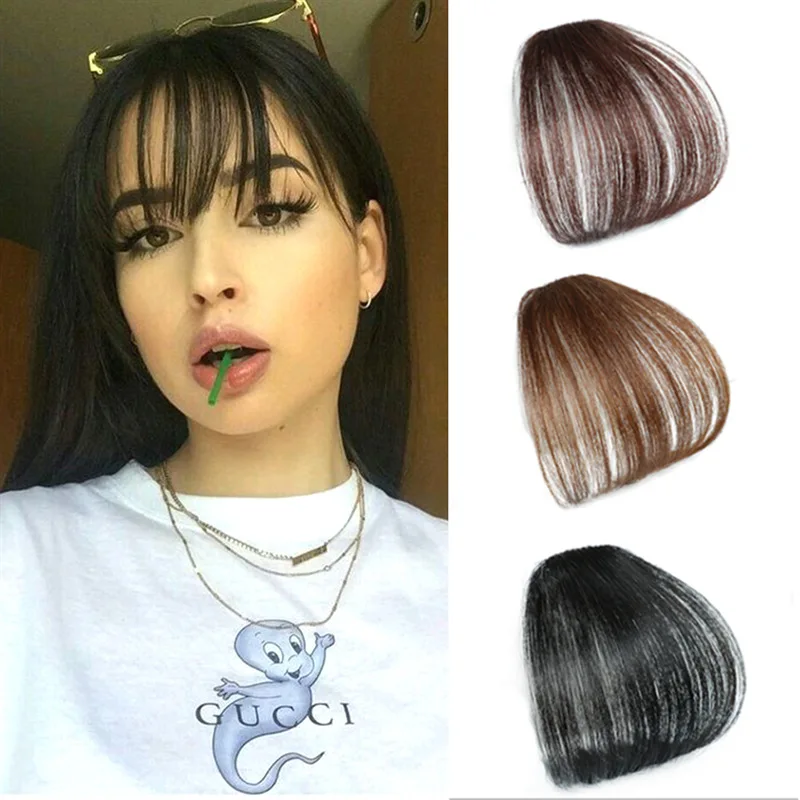 Synthetic Fake Air Bangs Heat Resistant Hairpieces Hair Clip In Hair Extensions Fake Fringes Air Bangs For Girls