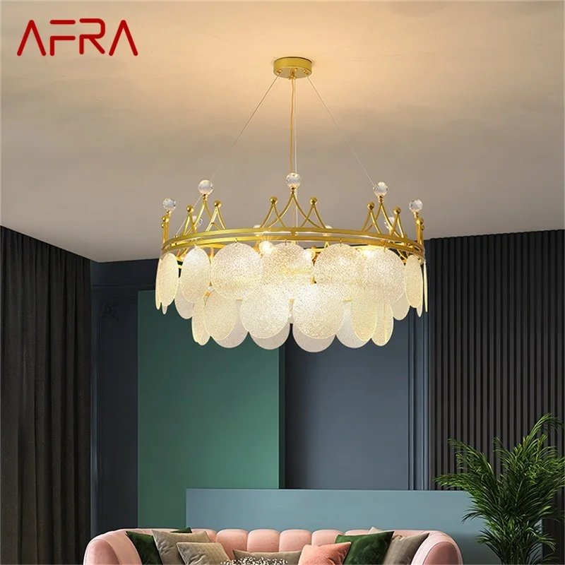 AFRA Nordic Chandelier Lamps LED Fixtures Gold Crown Shape Pendant Light Home LED for Living Room