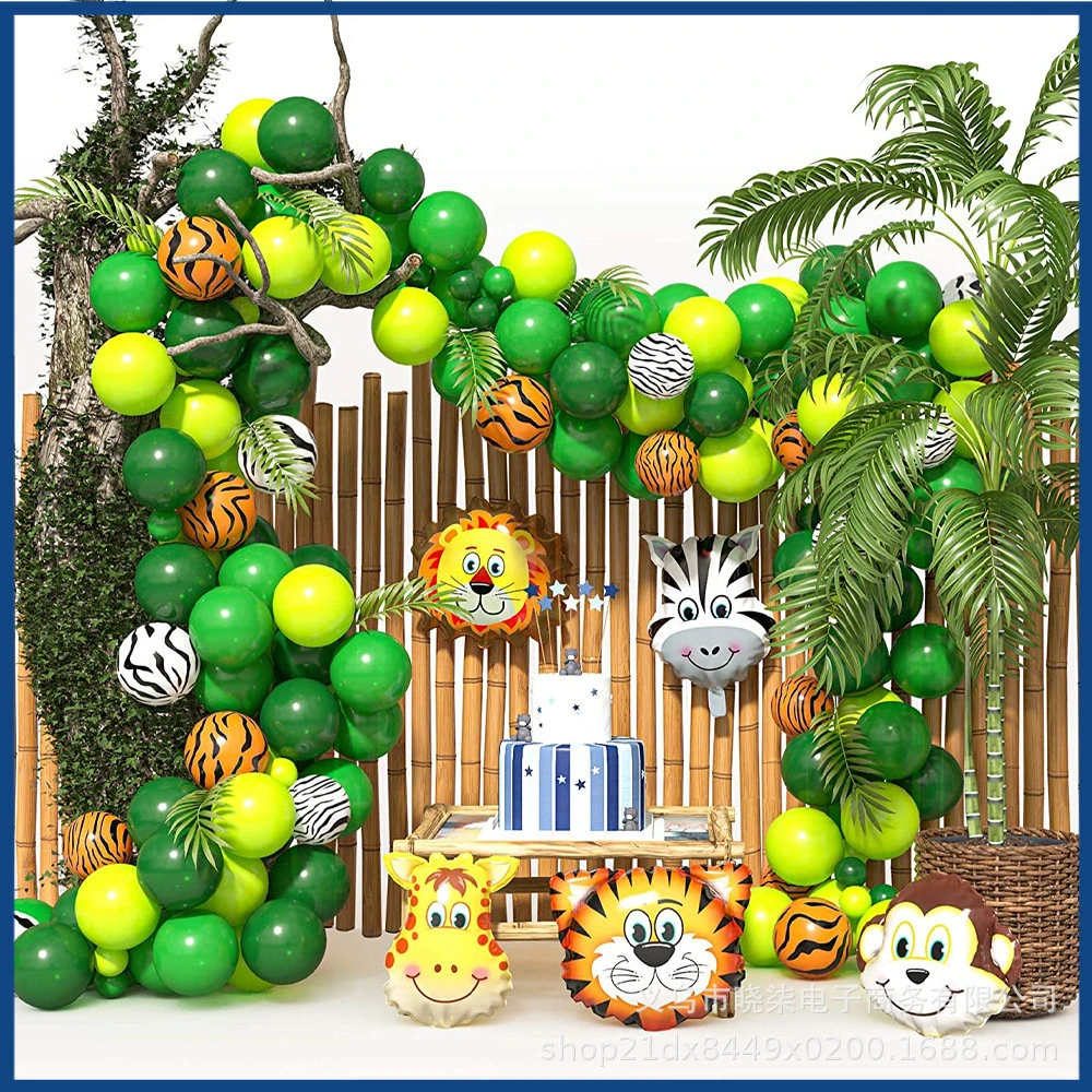 Jungle Safari Theme Party Balloon Garland Kit Animal Balloons Palm Leaves for Kids Boys Birthday