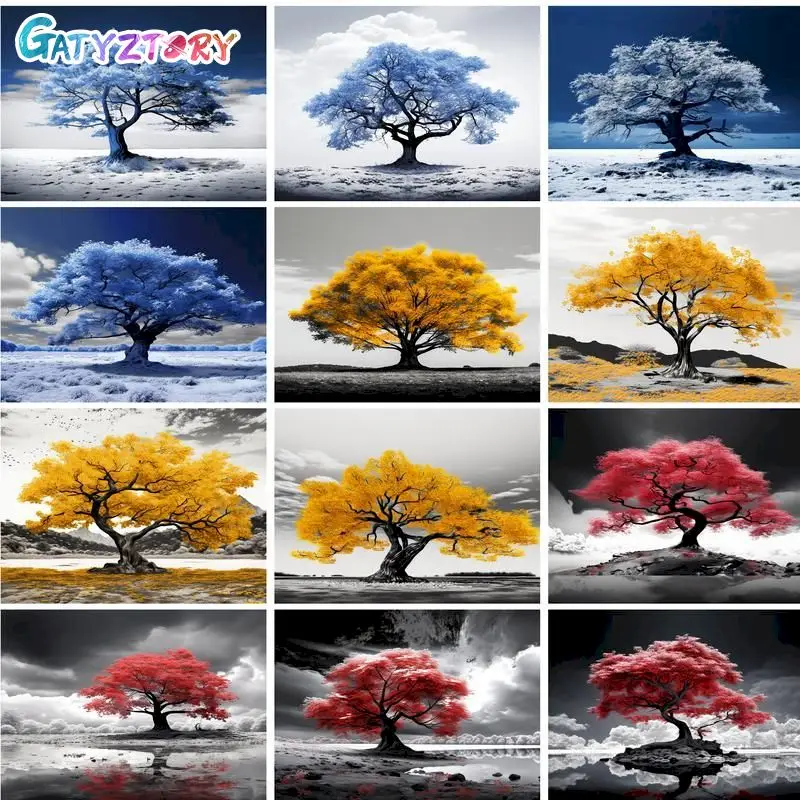 

GATYZTORY Colorful Tree Picture DIY Painting By Numbers Landscape Wall Art Canvas Acrylic Paint Modern For Home Decor 40x50cm Ar