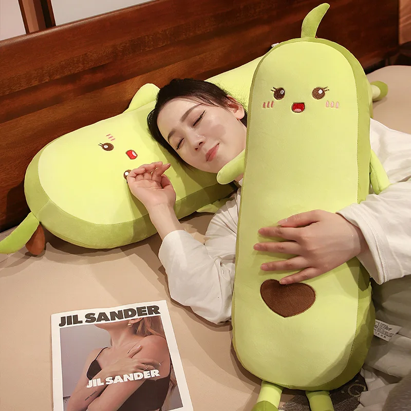 녹색 아보카도 긴 베개 박제 과일 봉제 봉제 봉제 머리 지지대 강화 하트 패턴, 귀여운 수면 동반 선물