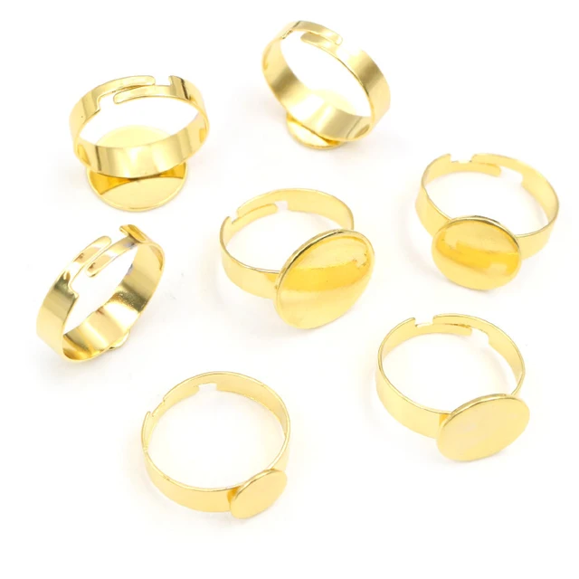 10 pz 6/8/10/12/14/15mm 304 In Acciaio Inox Placcato Oro Regolabile Impostazioni Anello Base Vuota, Misura 8-15mm Cabochon In Vetro FAI DA TE 6