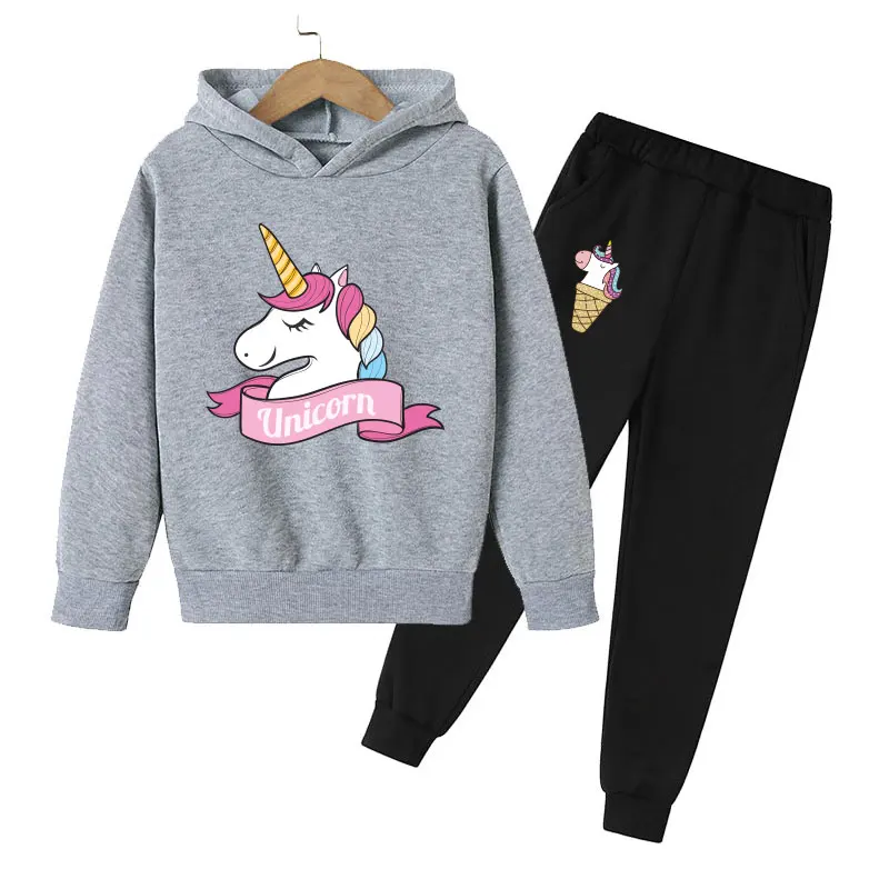 Unicorn Hoodie Children's Hoodie Game Set Autumn Children's Hoodie + Pants 2-Piece Set Girl Cute Girl Sweatshirt 4-14 Years Old children's hooded tops