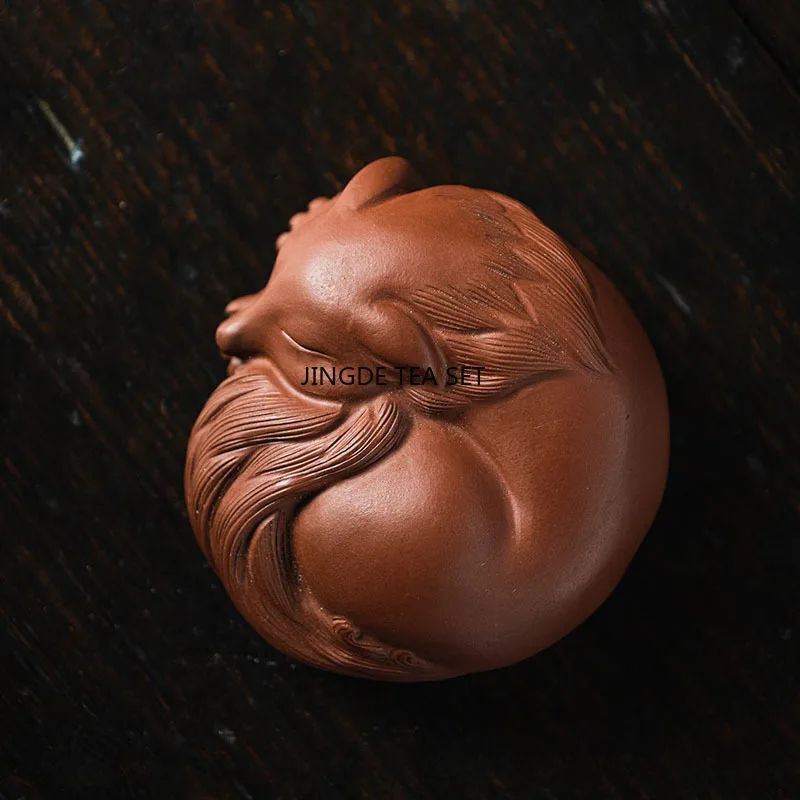 Yixing Yixing Purple Clay Tea Pet Lucky Fox Animal Tea Statue Home Tea Table Decoration chinese